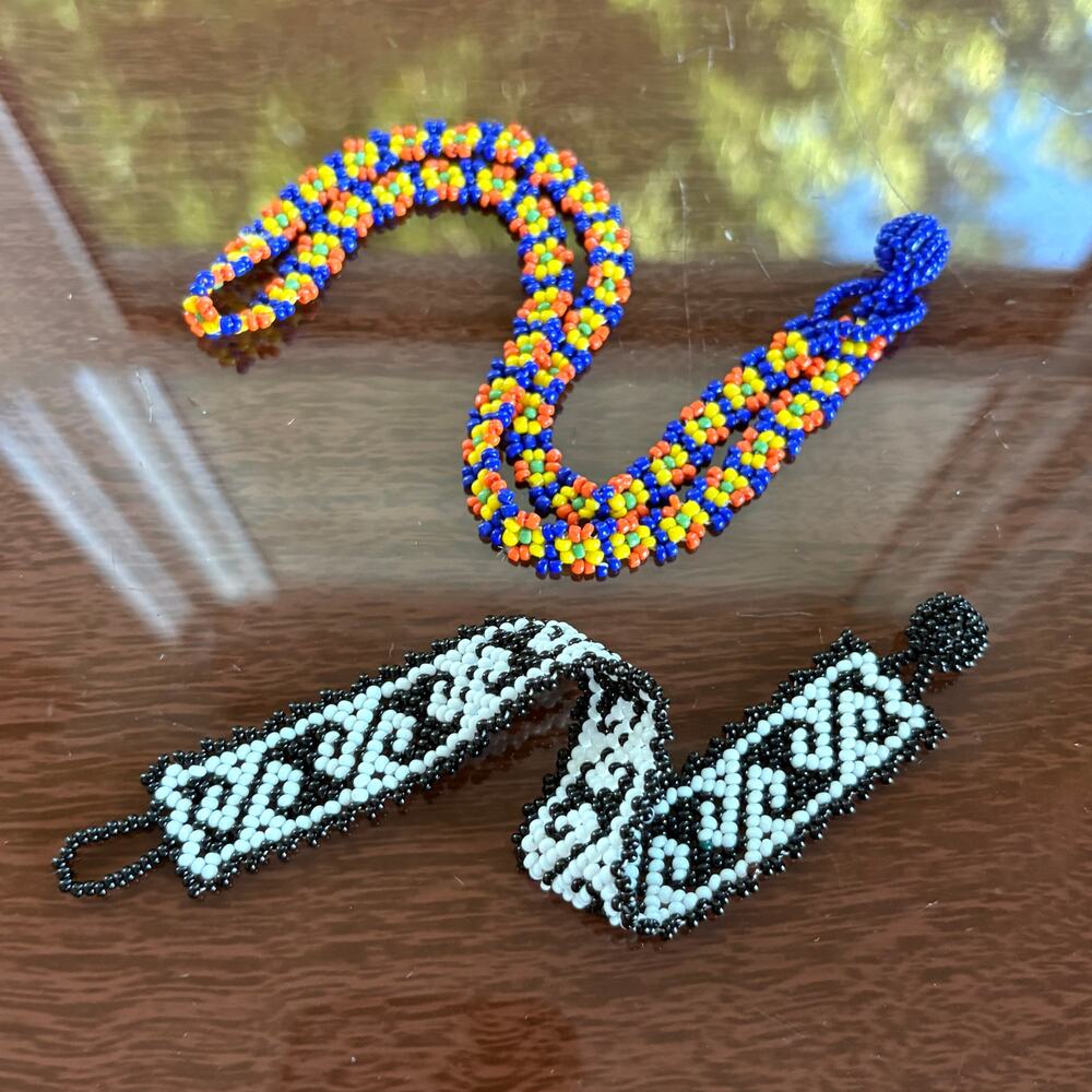 Vintage Hand Beaded Necklace & Bracelet Set Colorful Glass Seed Beads